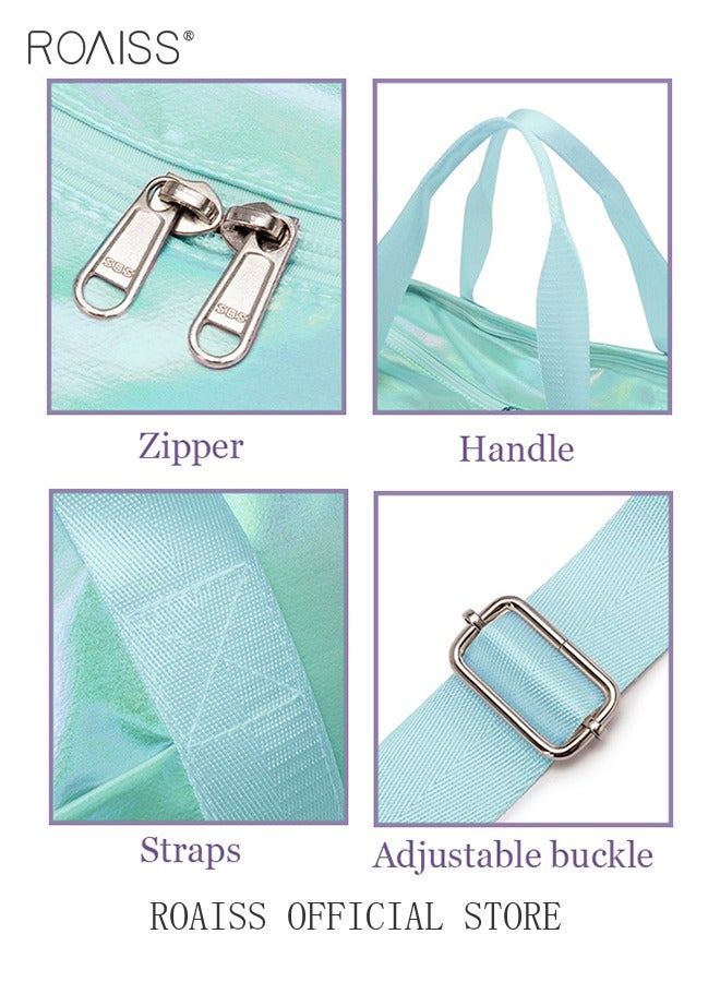 رويس حقيبة سفر كبيرة الحجم مقاومة للماء بتصميم متدرج الألوان، حقيبة كتف، حقيبة سفر قصيرة، حقيبة ملابس، حقيبة رياضية مزودة بحزام لعربة، مناسبة للتمارين الرياضية واللياقة البدنية والرحلات. - Image 4